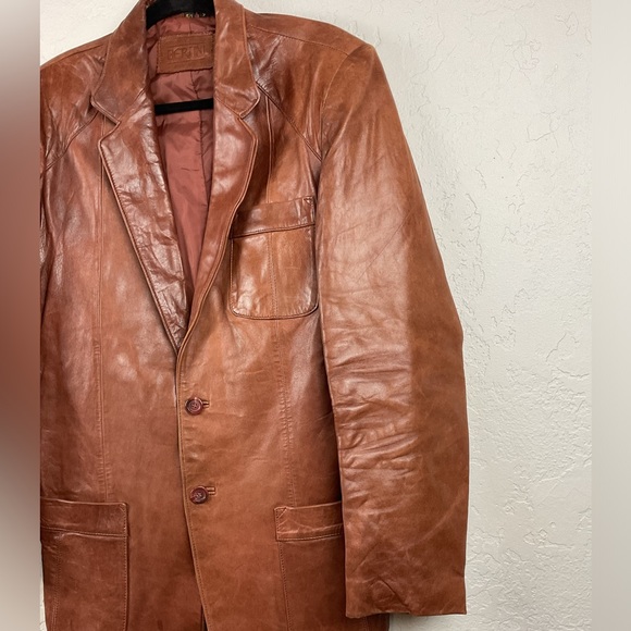Men’s Vintage Bertini Brown Leather Blazer Jacket Button Down Size 42L - Picture 2 of 14